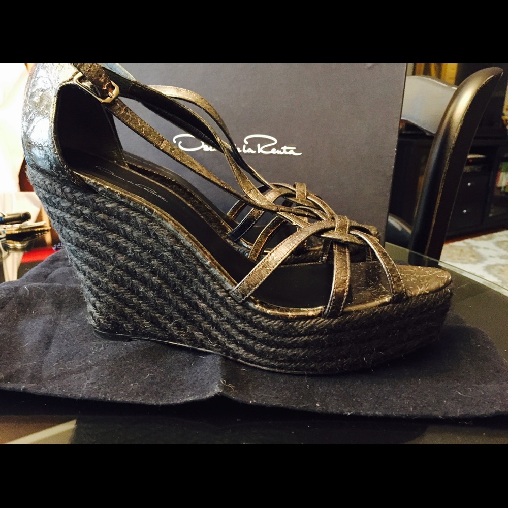 Oscar de la Renta "Clara" Cork Espadrille Wedges